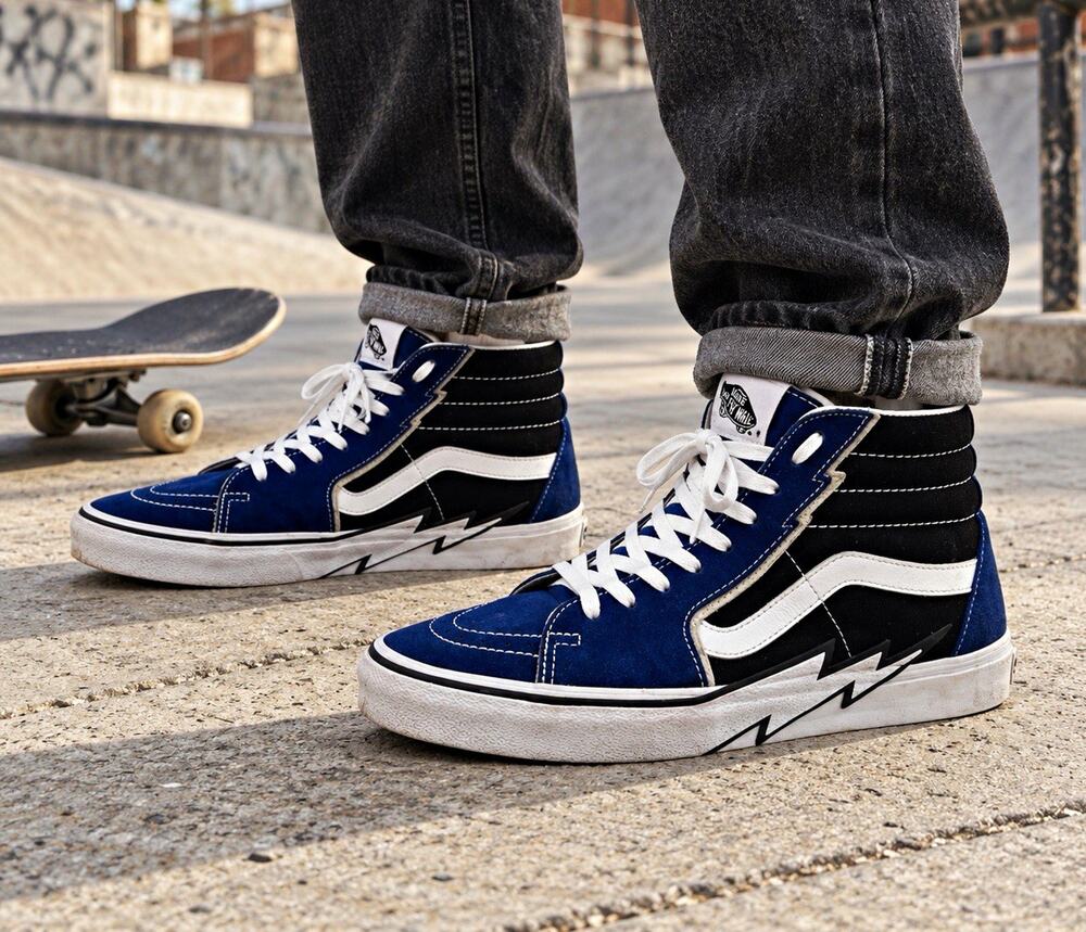 Vans Sk8-Hi Bolt Blue Black Lightning High Top Sneakers Men’s 10.5 Women’s 12